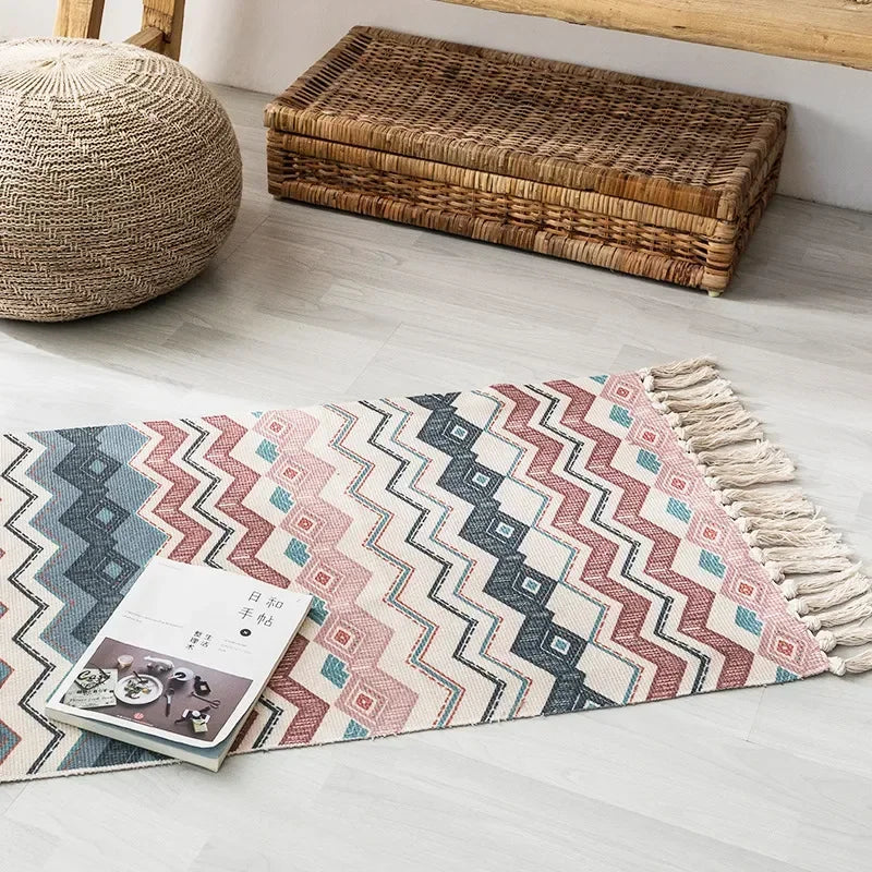 Bohemian Woven Linen Carpet